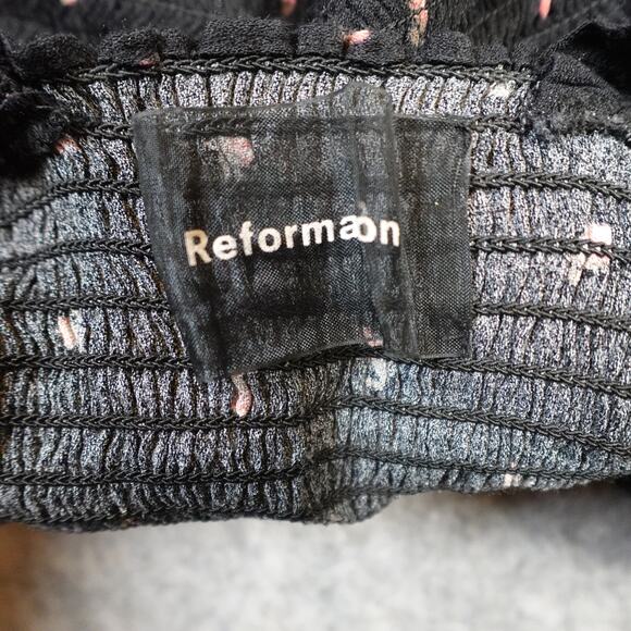 Reformation Top Womens 2 Elena Coco Black Rose Floral Ruffle Sweetheart Crepe - Picture 6 of 10